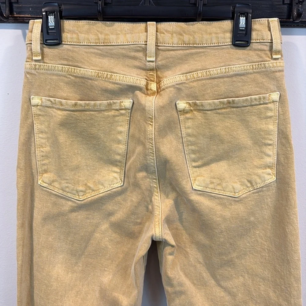 J Brand Julia High Rise Fringe Hem Crop Flare Jeans in Litho Gold Size 28